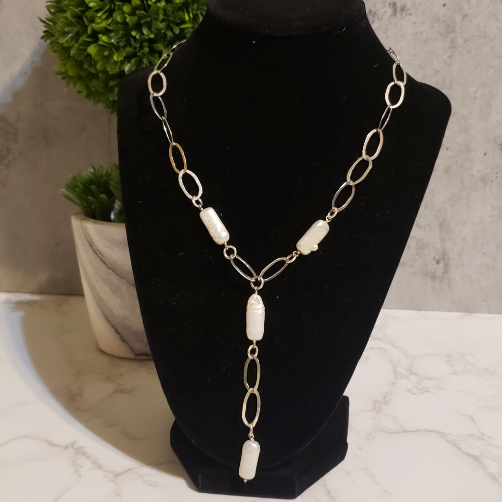 Sterling Silver Freshwater Pearls Dangling Necklac 130$